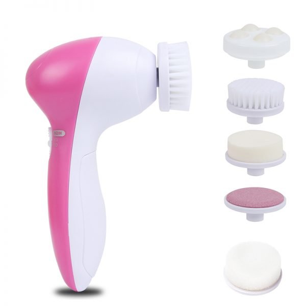 electric facial cleansing brush with 5 brush heads