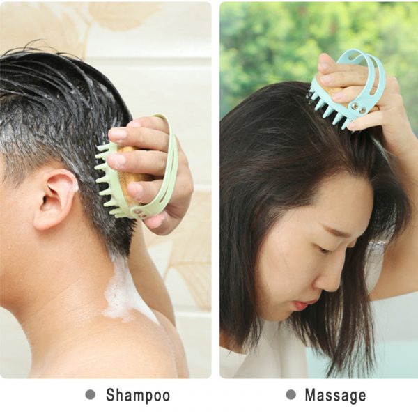 Wood Silicone Shampoo Brush Scalp Massager
